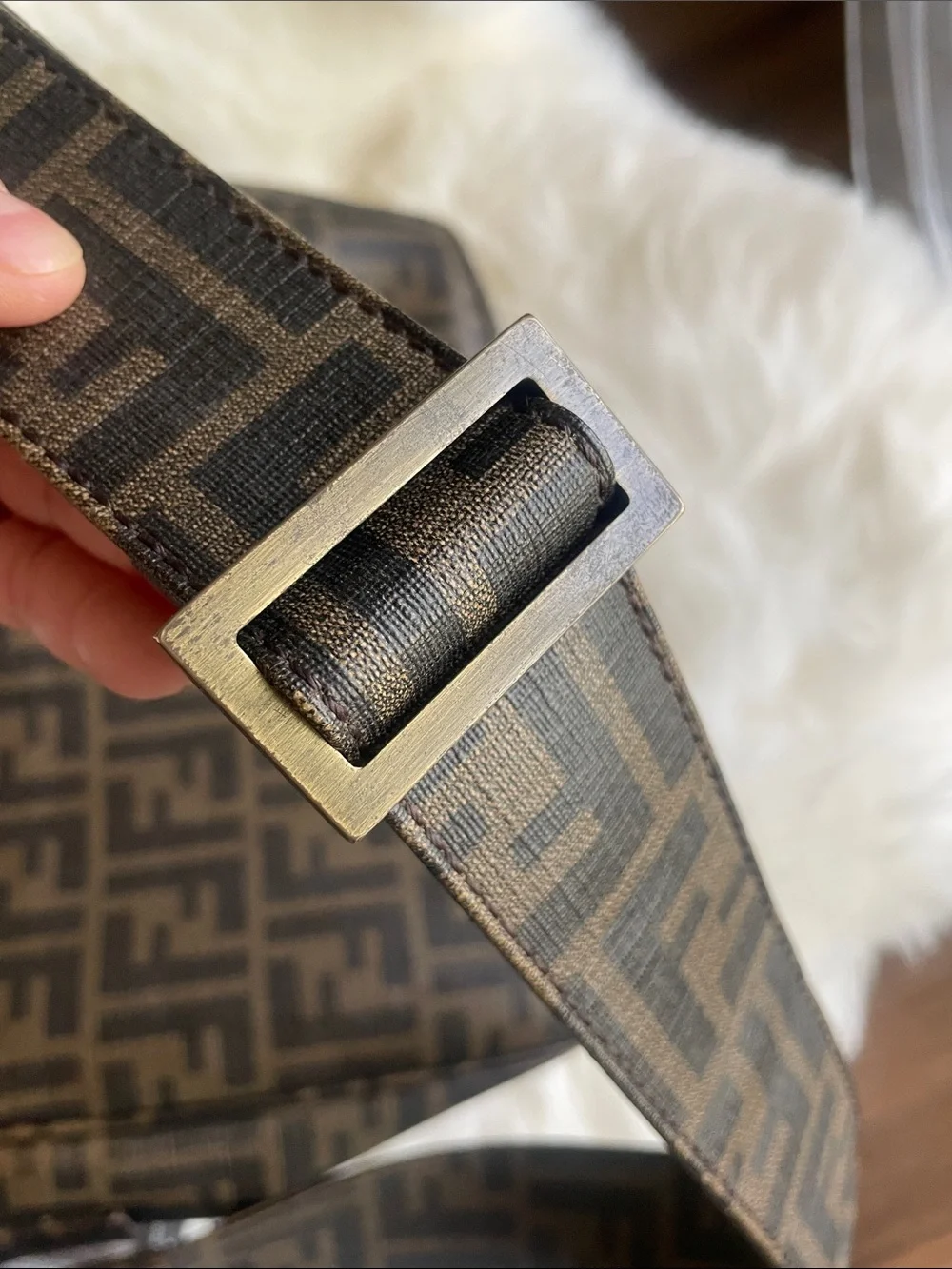 Fendi Brown FF Logo Crossbody Messenger Bag